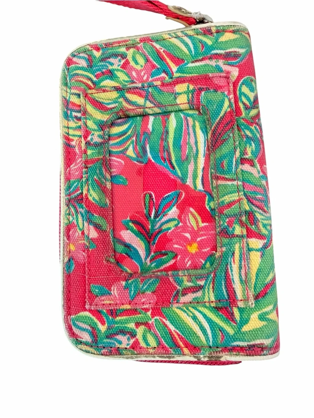 Lilly Pulitzer Pink Tropical Wristlet Wallet Phone Case Strap Full Zip Preppy
